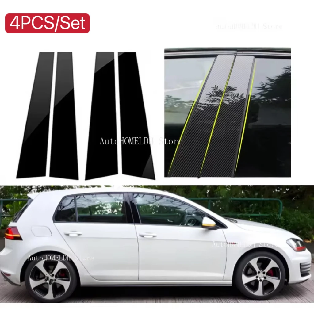 

4pcs Carbon Fiber Glossy Black Pillar Post For Volkswagen Golf 5 V MK5 2003-2007 2008 2009 Window Door Deal B C Cover Sticker