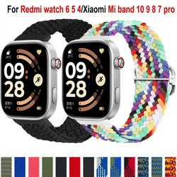 Correia de nylon elástica para Xiaomi Mi Band, Loop Solo Trançado Ajustável, Pulseira de Substituição, Correa para Redmi Watch 4, 7, 8 Pro