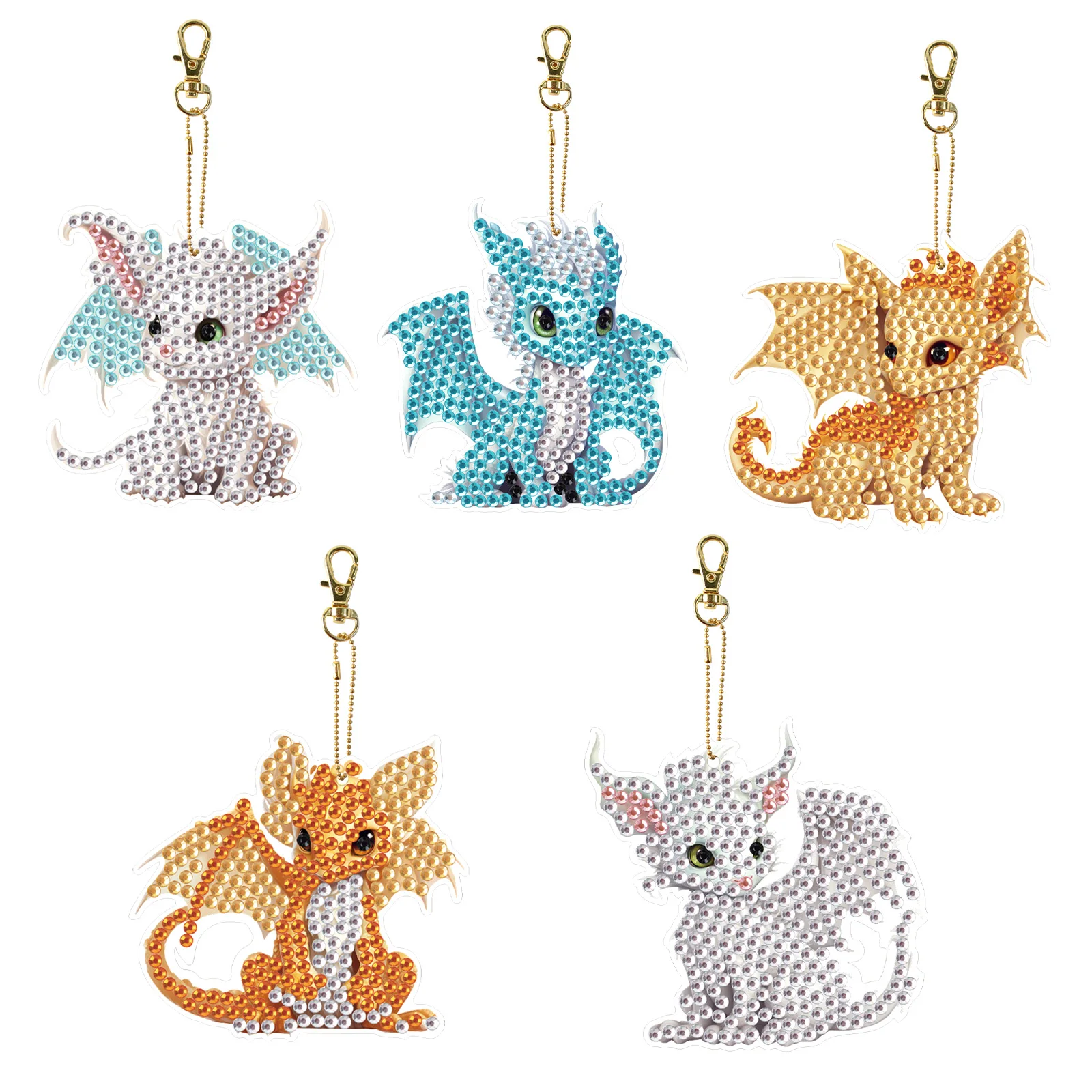 5PCS Diamond Art Painting Keychains Kits,Cute Dragon DIY Diamond Art Ornaments Bag Key Pendant Art Crafts Decor handmade Gifts