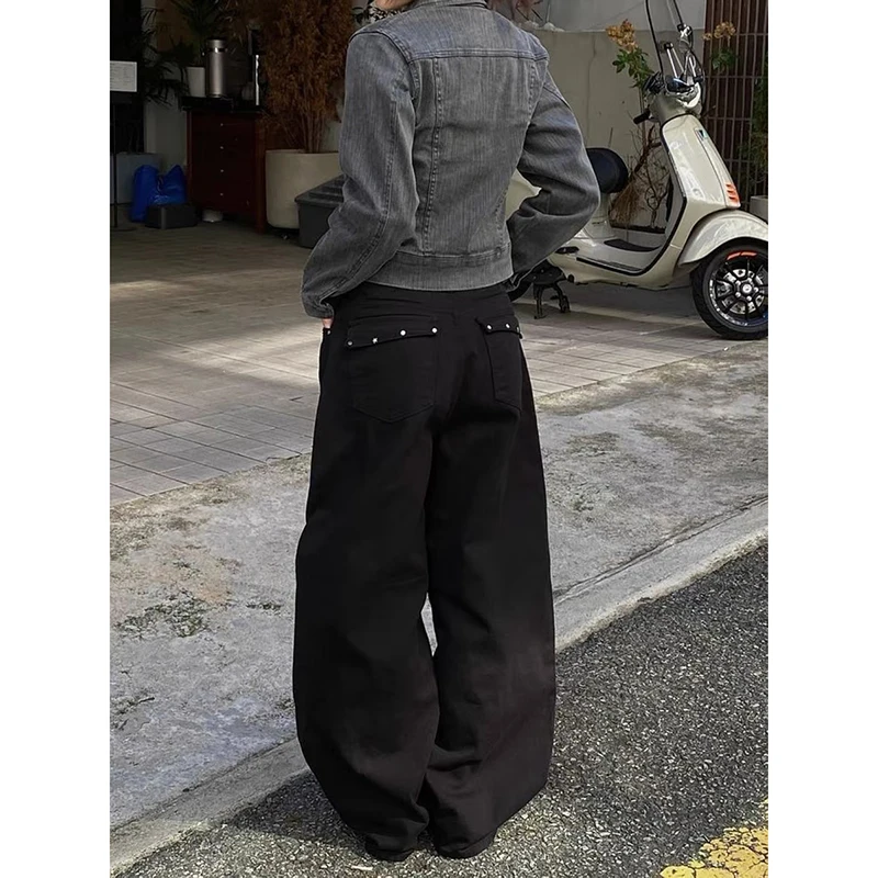 ZHIZOU Women Baggy Jeans Dark Academia Cyber Punk Designer Harajuku Denim Pants Goblin Core Grunge Wide Fit American Retro Y2K
