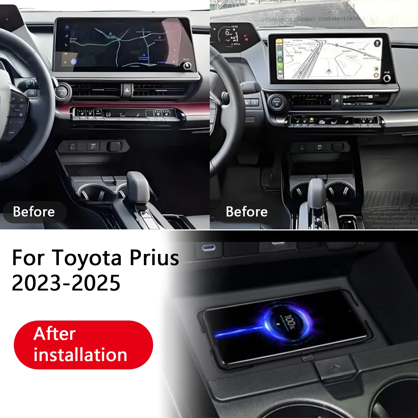 The Latest For Toyota Prius 2023 2024 2025 Car center console phone charger fast wireless charger charging plate charging holder