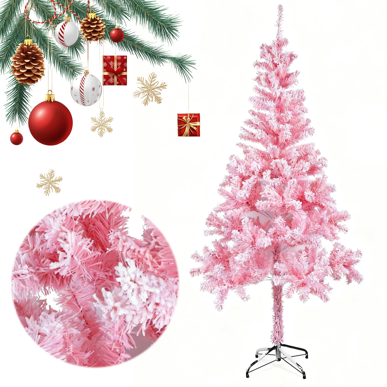 

180cm Flocked Christmas Tree Multi-Purpose Realistic Spruce Christmas Tree Festival Decorations Xmas Tree for Indoor Outdoor