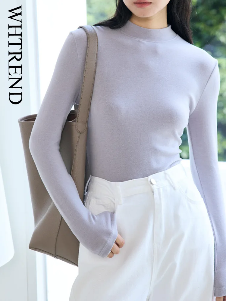 

WHTREND футболка с полуводолазкой для женщин, новый осенне-зимний шерстяной теплый вязаный топ с длинными рукавами WH1621