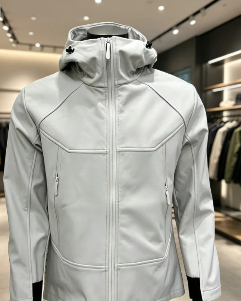 New lightweight fleece-lined softshell jacket, waterproof windproof outdoor hooded casual coat for men women.