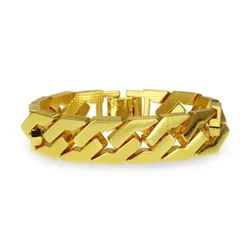 1pcs Blank Cuban Link Chain Bracelet Metal Iced Out Hip Hop Gold Color Heavy 15mm Men Women Hip Hop Jewelry 20cm Dropshipping