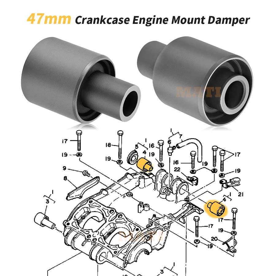M MATI 47mm Crankcase Engine Mount Damper For Yamaha Banshee 350 YFZ350 1987-2006 RZ350 1984-1985 2GU-15326-00-00 90388-10007
