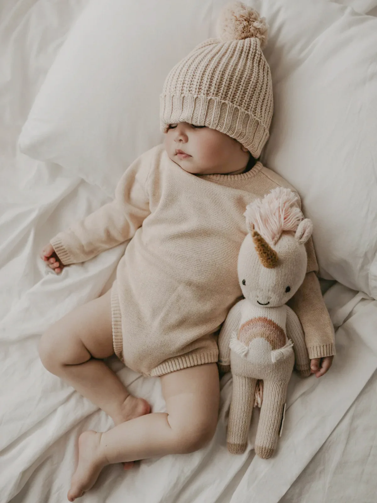 

2024 Winter New Baby Long Sleeve Knitted Bodysuit + Hat Newborn Boy Girl Solid Jumpsuit Infant Toddler Cotton Clothes 0-24M