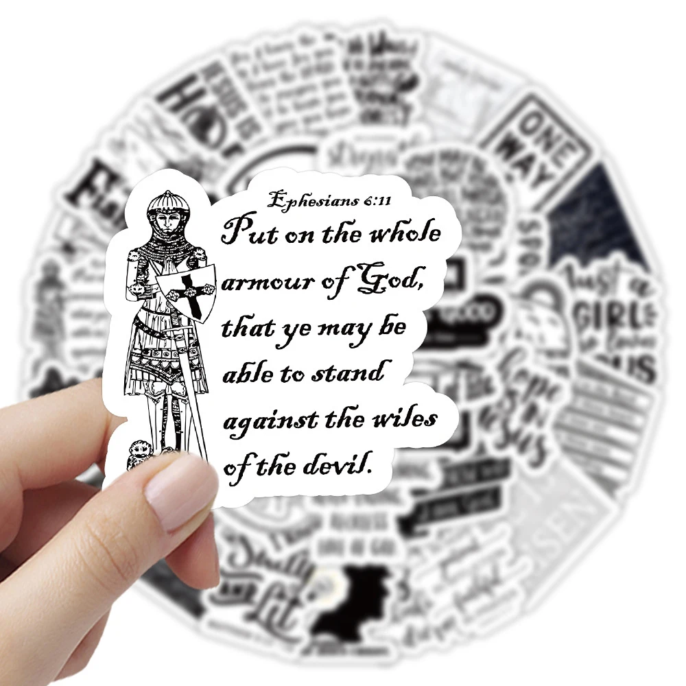 

10/30/50pcs Cartoon Jesus Phrase Stickers Christian Religious Bible Decals Notebook Phone Suitcase Black White Graffiti Sticker
