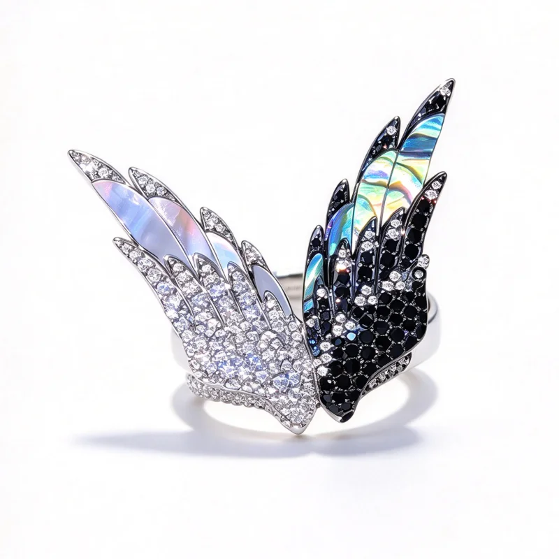 Bellux Angel Demon Wing Ring for Women White Black Shell Mother Of Pearl  Zircon Open Adjustable Ring Gothic Wing Trendy Jewelry
