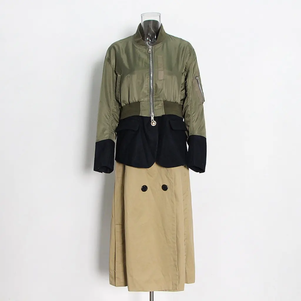 

Women's Long Windbreaker Jacket Autumn Fashion Trend Niche Design Color Stitching All-match Stylish Upperwear