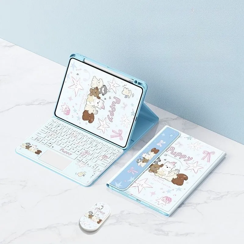 

Чехол для планшета Xiaomi с Bluetooth-клавиатурой и мышью, милый дизайн с щенком, синий, для Xiaomi Pad 7 11.2 дюйма, 5, 6 Pro 11 дюймов, Redmi Pad