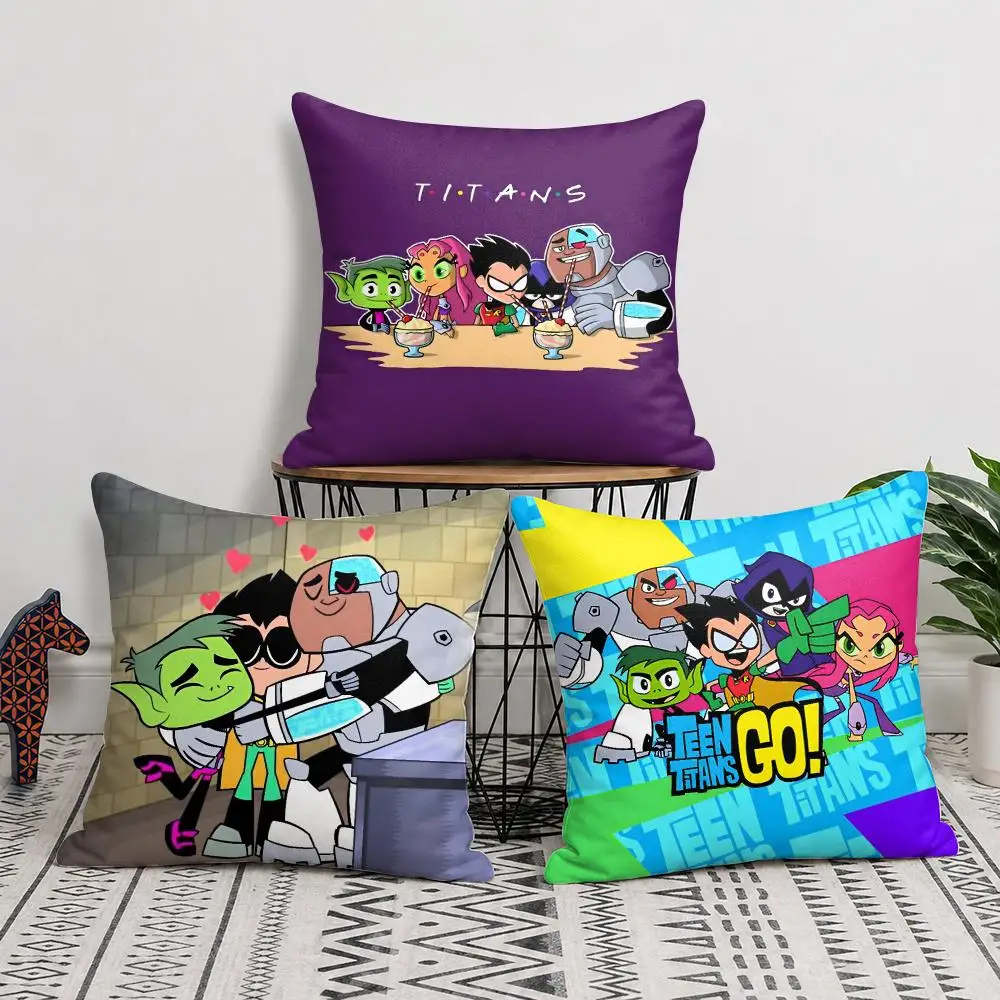 T-Teen T-Titans Go Cushion Cover Soft Short Plush Double-Sided Printing Home Decor Machine Washable Pillow Case Gift