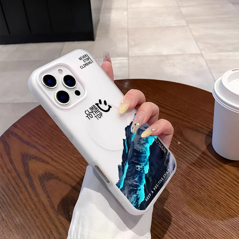 トレンドクールブルーライトマウンテンピークiPhoneケース iPhone 16 15 14 13 12 11ProMax用 シリコン製耐衝撃ケース ミニマリストカバー