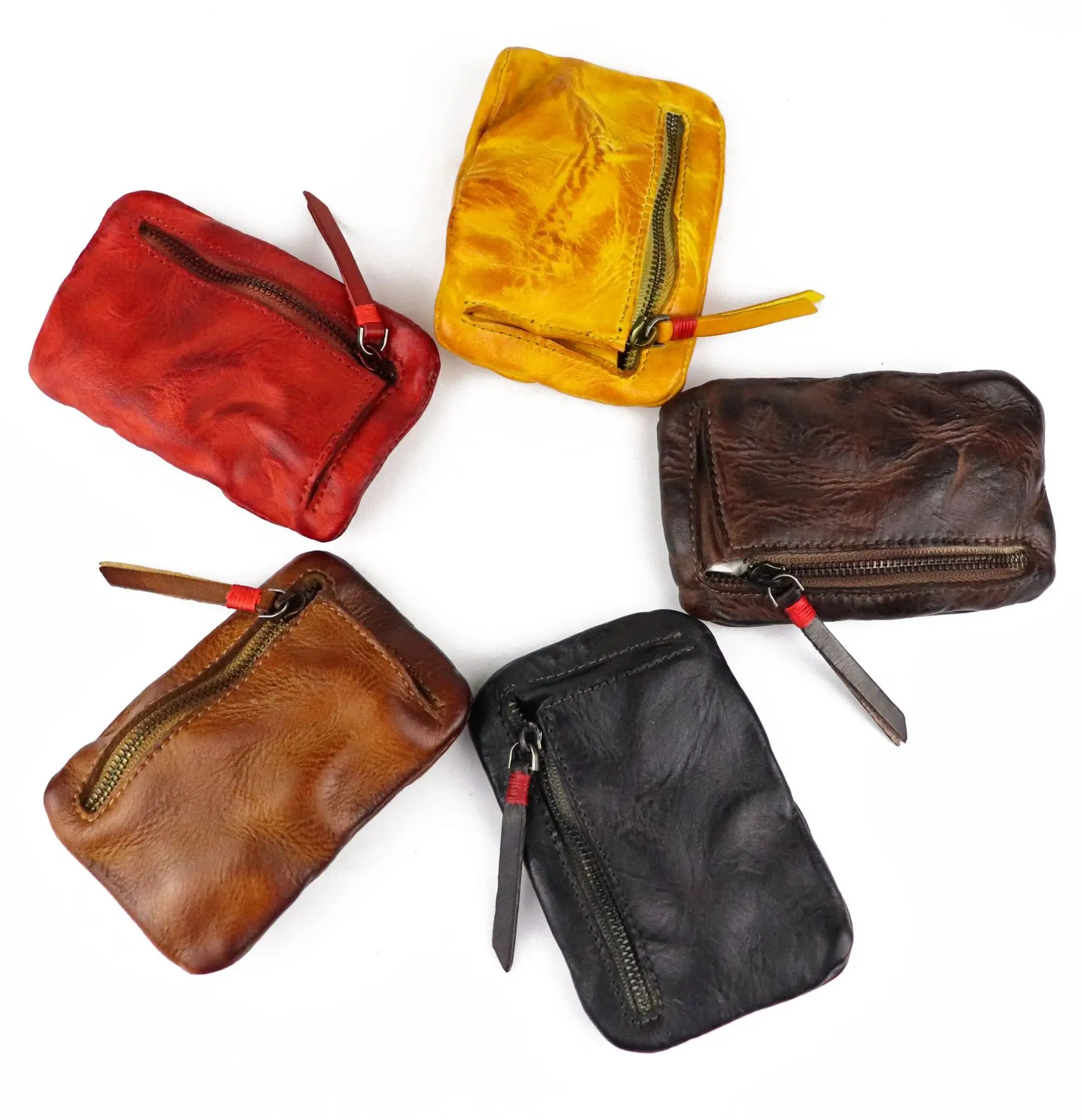 First Layer Vegetable Tanned Leather Handmade Old Retro Style Minimalist and Light Student Women's Coin Bag Small Change Bag