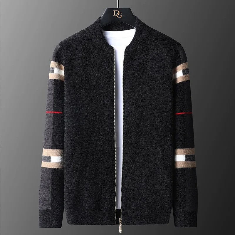 European high-end brand coat men\'s fashion luxury stripe zipper sweater cardigan autumn winter warm jacket men\'s clothing