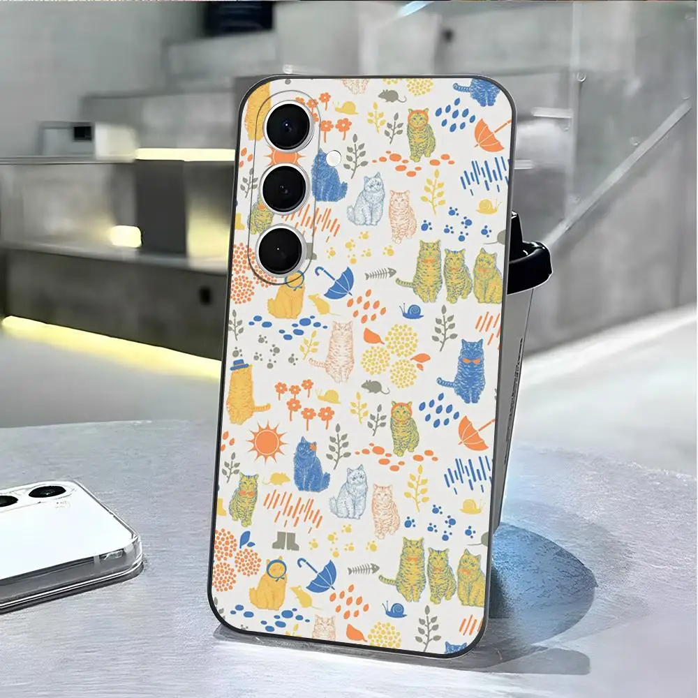 Cats Illustration Phone Case For Samsung S26 S25 Edge S24 S23 S22 Ultra Plus Fe A57 A37 A17 A56 5G Silicon Cover