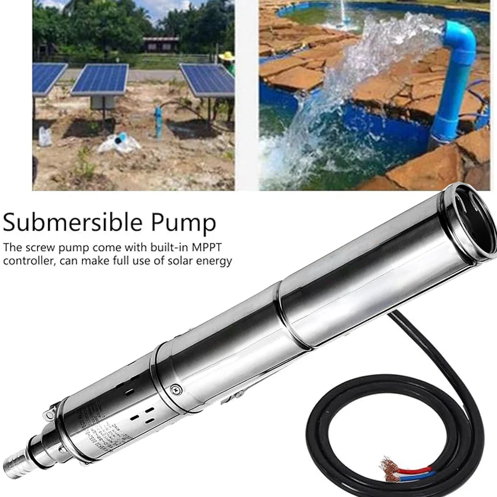 

370W Solar Drill Hole Pump Max Head 65M DC24V Brushless Solar Submersible Pump Max Flow 2T/H Stainless Steel Drilling Pump