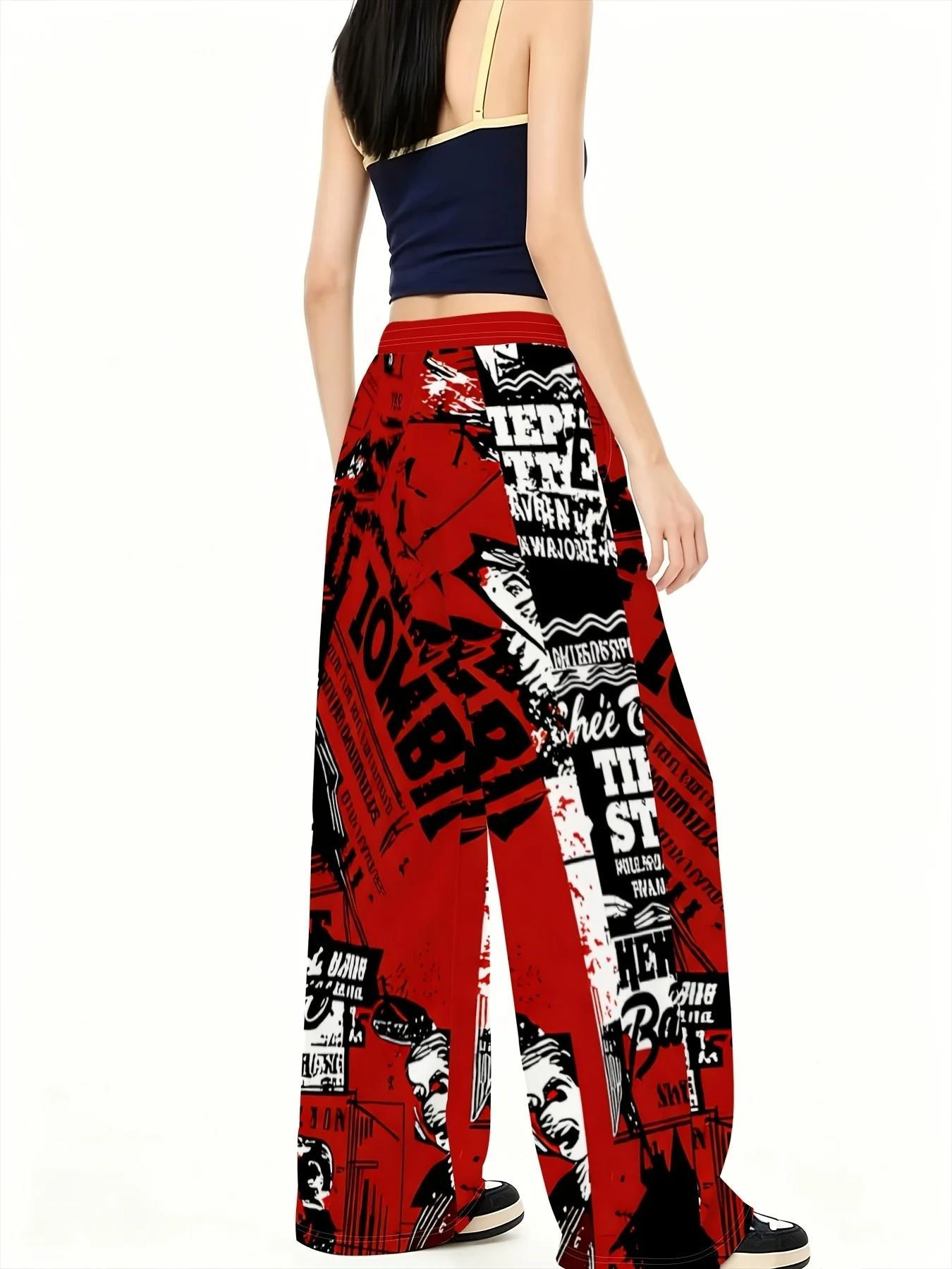 New Model Men Gothic Vertical Graphic Wide Leg Sweatpants Drawstring Loose Straight Baggy Y2K Dark Punk Streetwear Pants.