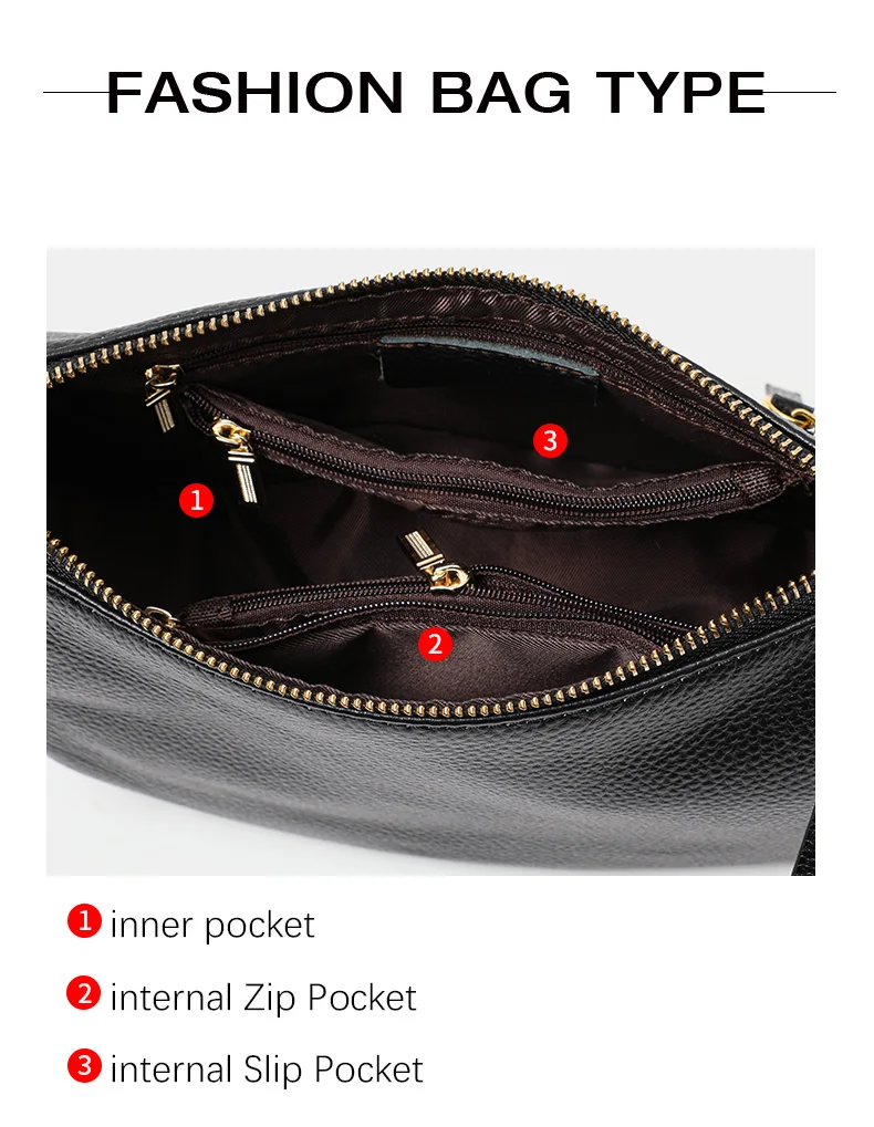 Schwarze Echtleder-Umhängetasche für Damen, Kleine Handytasche, Modisches Accessoire – Detail 6