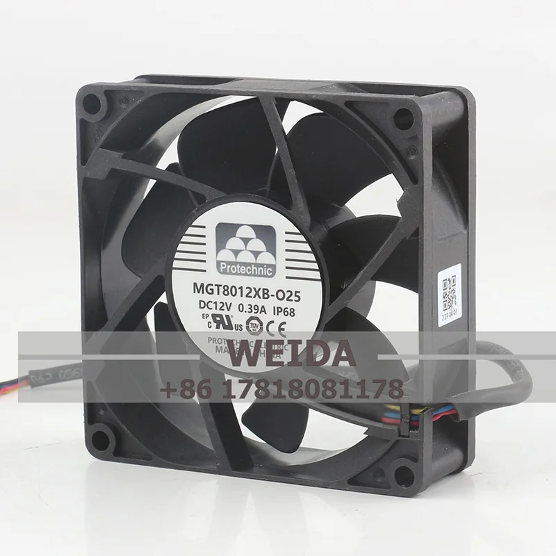 Protechnic 24V 48V DC 12V 0.39A AC EC 8025 80X80X25MM 8CM Frequency Converter IP68 Waterproof 4-wire MGT8012XB-O25 Cooling Fan