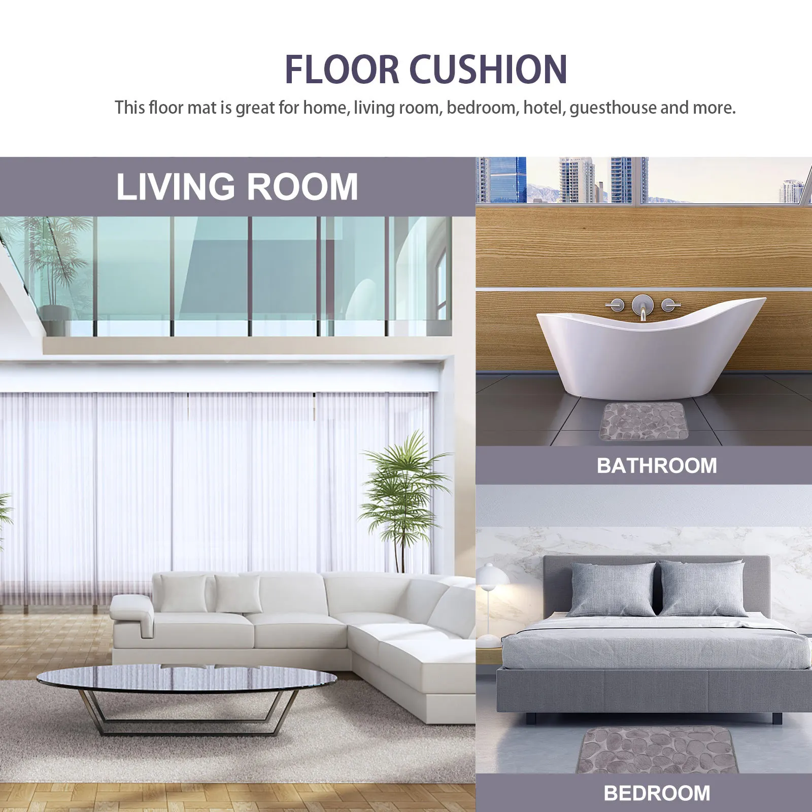 

Anti-Slip Floor Mat Soft Comfortable Bathroom Living Room Hallway Kitchen Decorative Non-Slip Pebble Shape Floor