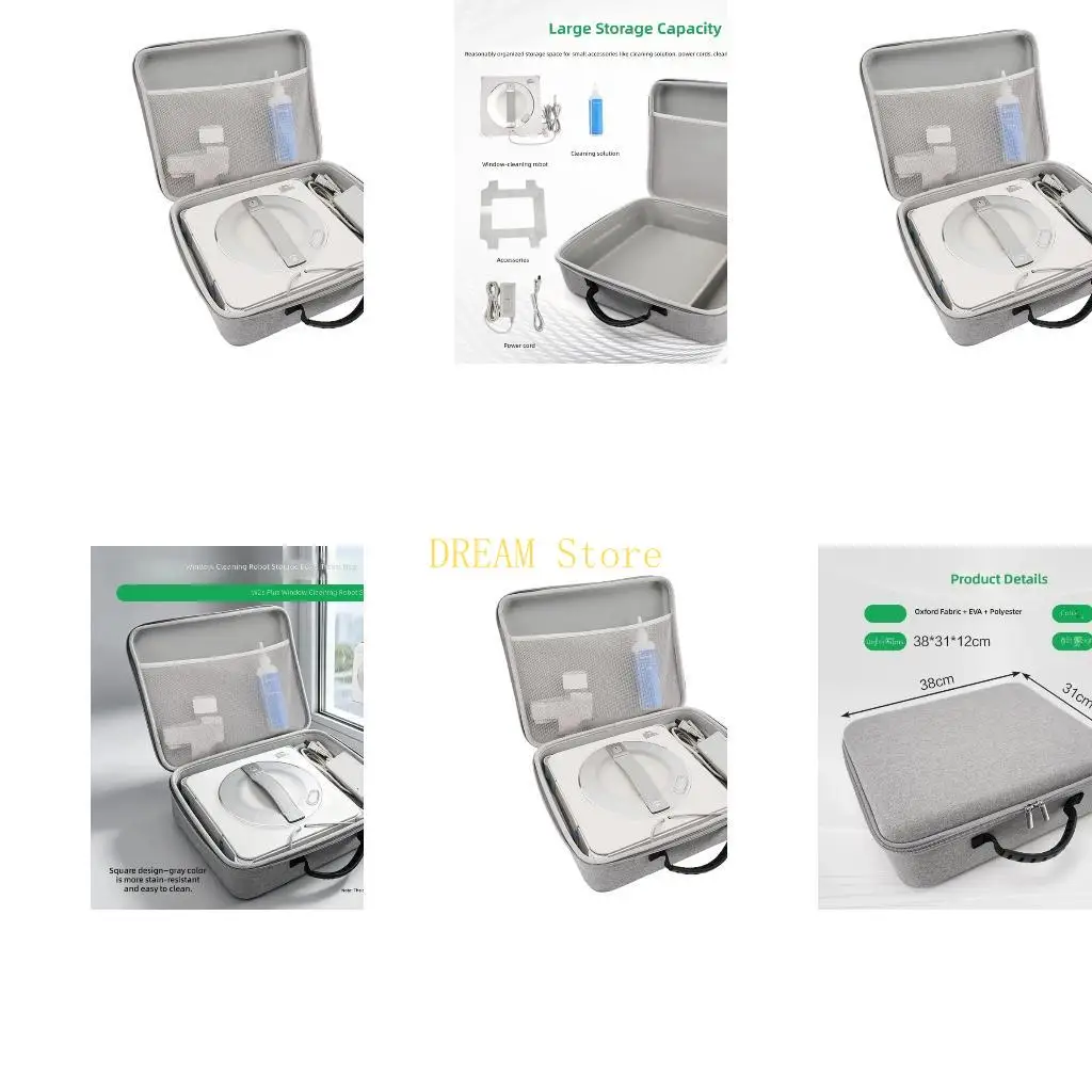 Carry Bag for W2S Window Cleaning Robot Accessories with Molded Base, Lid Pocket, Hard Shell Body, and Home Transfer Storage for