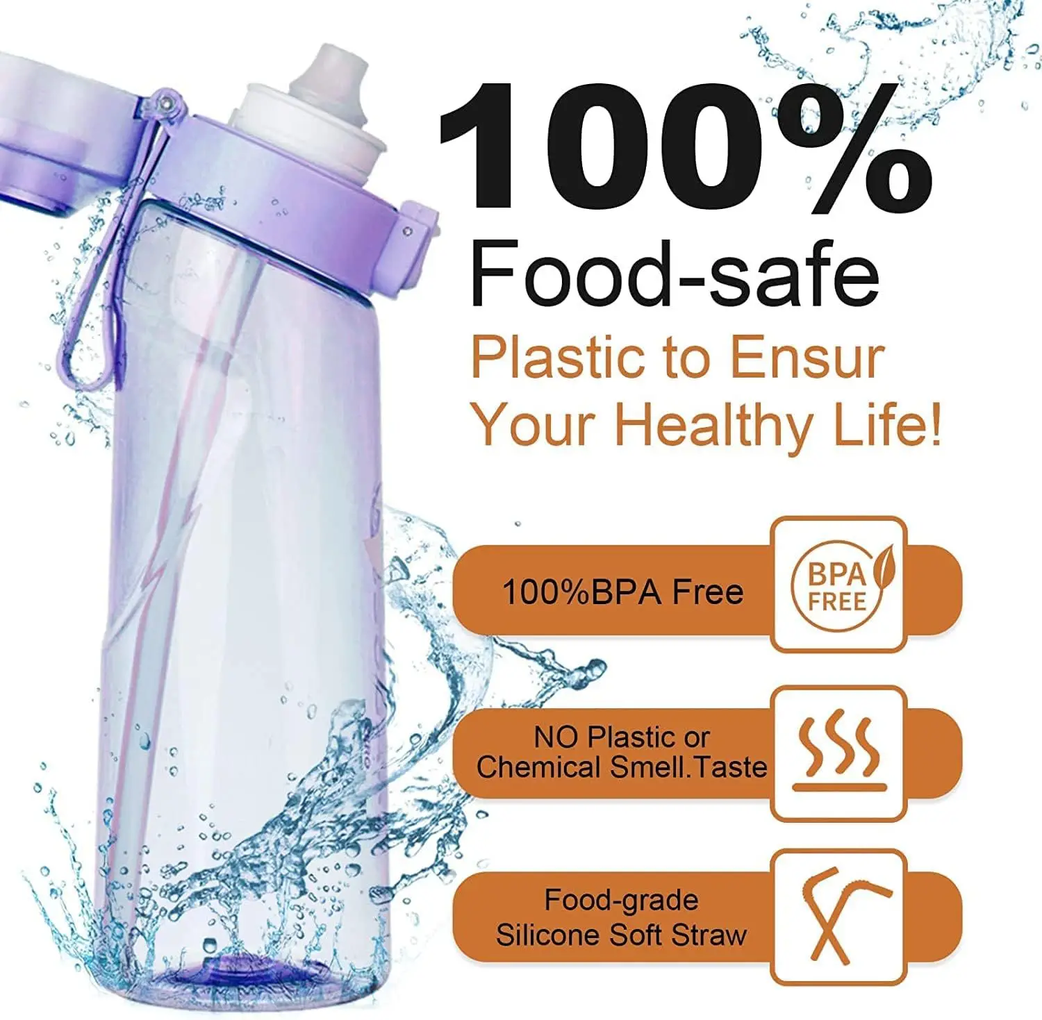 LUSQI 650ML Flavored Water Bottle With 5 Flavor Pods With Straw Suitable For Outdoor Sports For Thanksgiving/Christmas Gifts