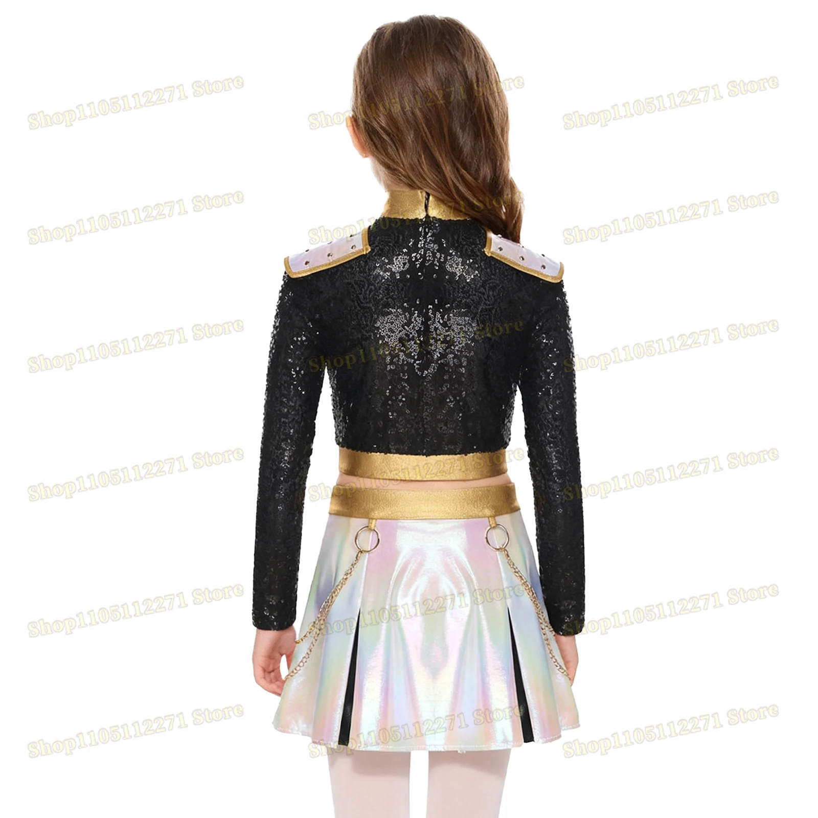 Decorazioni per ragazze per bambini Hunter Personaggio anime Demone Costume cosplay Costume Gloss Petto Nappa Crop Top e gonna con catene in vita