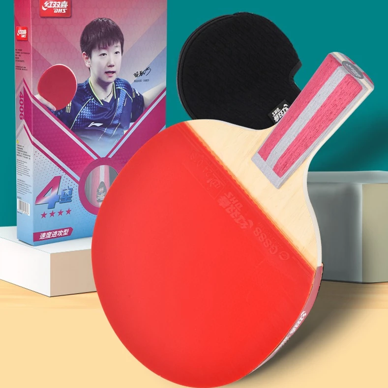 DHS H4006 4-star Level Table Tennis Racket Ping Pong Racket Professional 7 Layer Pure Wood Paddle Hurricane Sticky Rubber