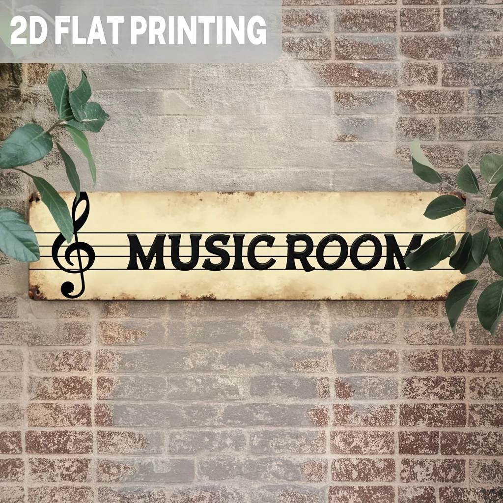 2D Flat - 2D Plane Retro Metal Music Wall Decor - 1pc with Notes And Treble Clef,Farmhouse Decor, No Electricity Required
