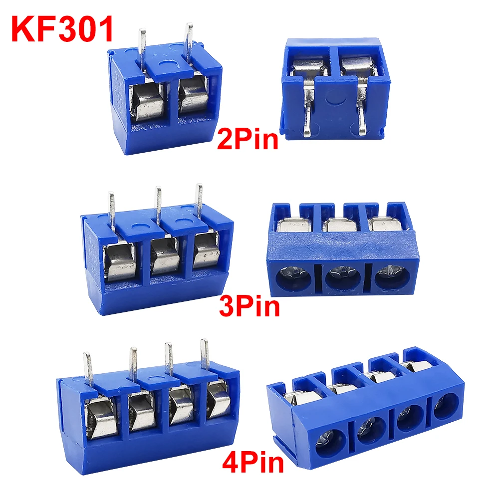 5-50 sztuk KF301-2P KF301-3P 5mm PCB listwa zaciskowa śrubowa KF301 2 Pin 3 Pin złącze przewodu prosta igła niebieska
