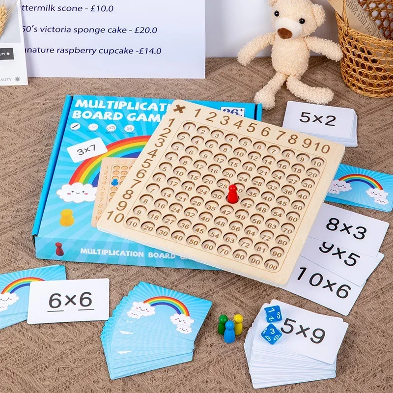 Juego de mesa de madera de multiplicación Montessori para niños, juguetes educativos de aprendizaje, tabla de multiplicar 99, material didáctico de matemáticas