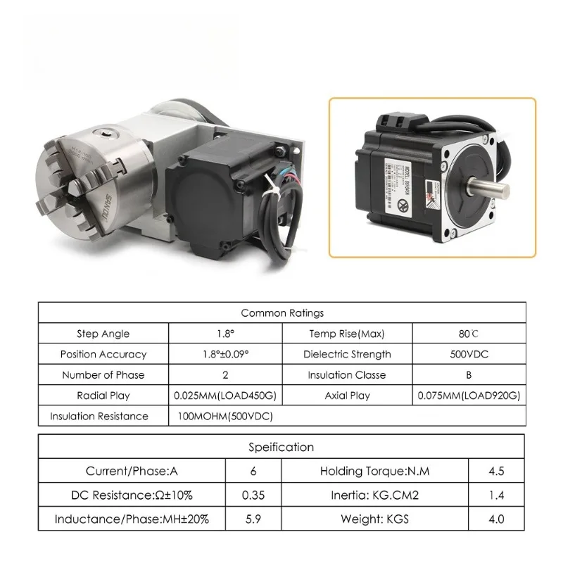 4th Axis 100mm 3/4Jaw 4.5Nm NEMA34 86HS45N & HBS86H Closed Loop CNC Dividing Head Rotation a Axis Kit 1.8 Step Angle 2-Phase