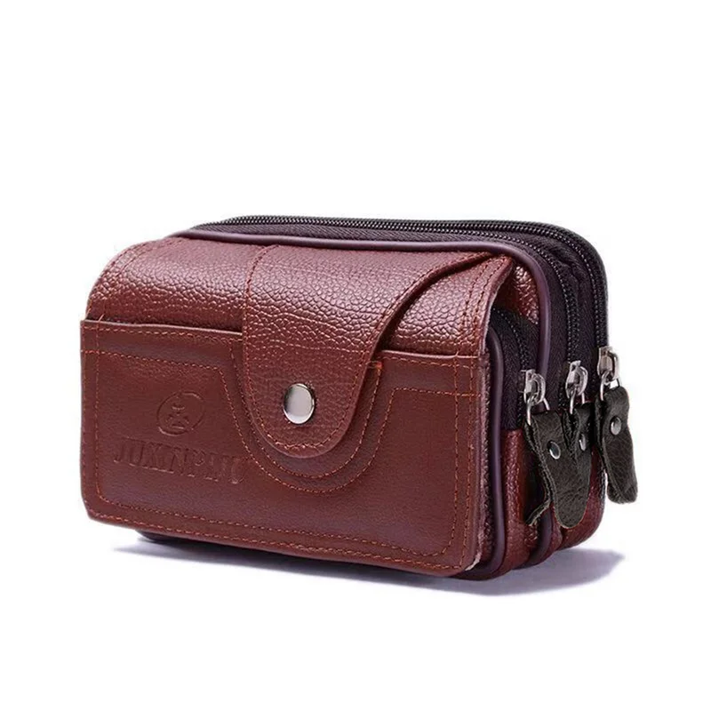 Universal Leather Mobile Phone Pouch for iPhone 12 Mini Waterproof Horizontal Bag Multifunctional Wear belt Waist Shoulder Bags