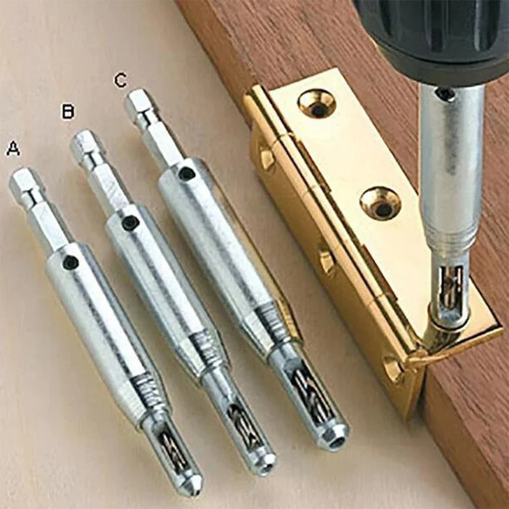 3pcs Self Centering Hinge Drill Bits Door Window Cabinet Woodworking Hole Puncher Wood Reaming Tools Countersink Drill Bits