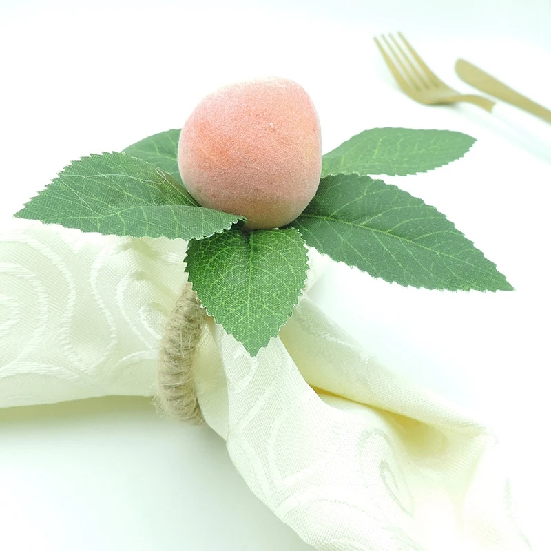 Simulation Peach Plant Napkin Ring Fruit Meal Buckle Hotel Model Room Napkin Ring For Dinner Table Wedding Decor