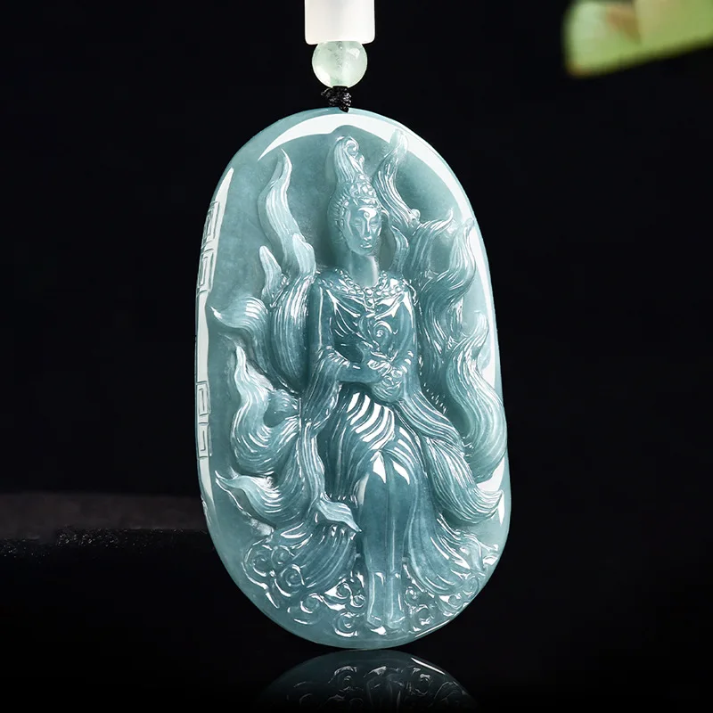 Burmese Jadeite Nine-tailed Fox Pendant Necklace Vintage Burmese Jade Real Jewelry Gifts for Women Talismans Carved Amulet