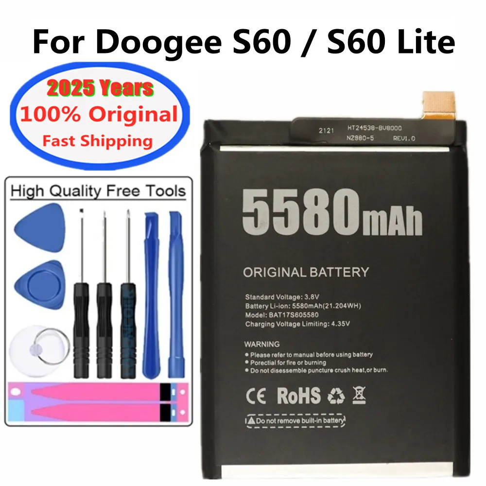

2025 лет 5580 мАч BAT 173605580 Оригинальный аккумулятор для Doogee S60 Lite BAT17M15580, высококачественная батарея + инструменты