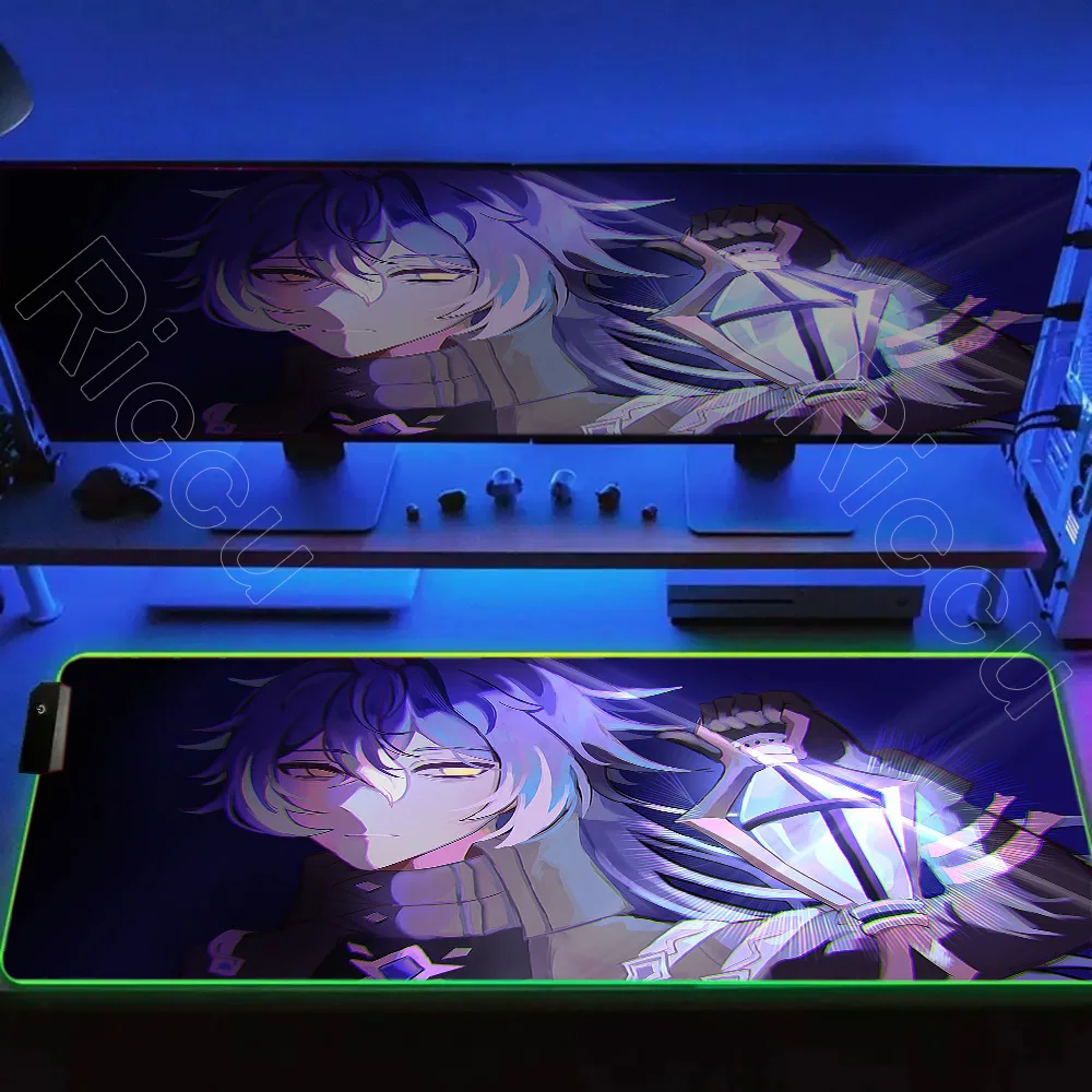 ملحقات لوحة المفاتيح غير القابلة للانزلاق للكمبيوتر المحمول RGB Anime Big Desk Mat Genshin Impact Flins Mouse Pad قفل الكمبيوتر Edge Mousepad