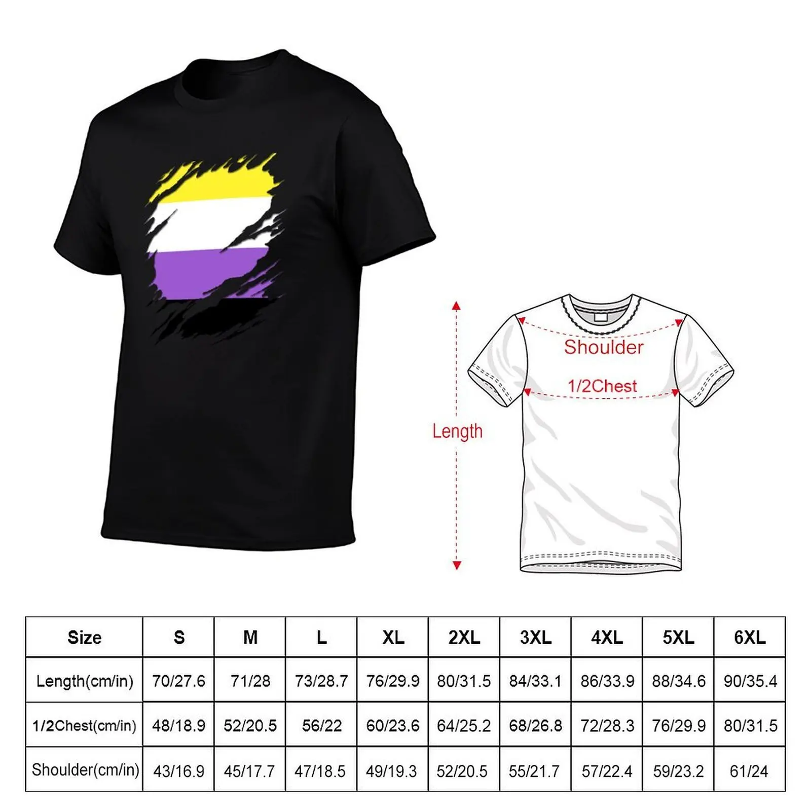Nonbinary Pride Flag Ripped Reveal T-Shirt quick-drying topping funny t shirts men