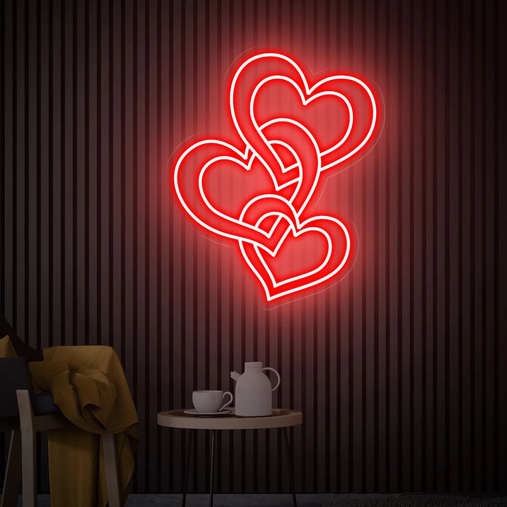 Hearts Neon Sign Custom Led Neon Sign for Wedding Engagement Party Wall Decor Bedroom Neon Light Personalized Gifts for Her