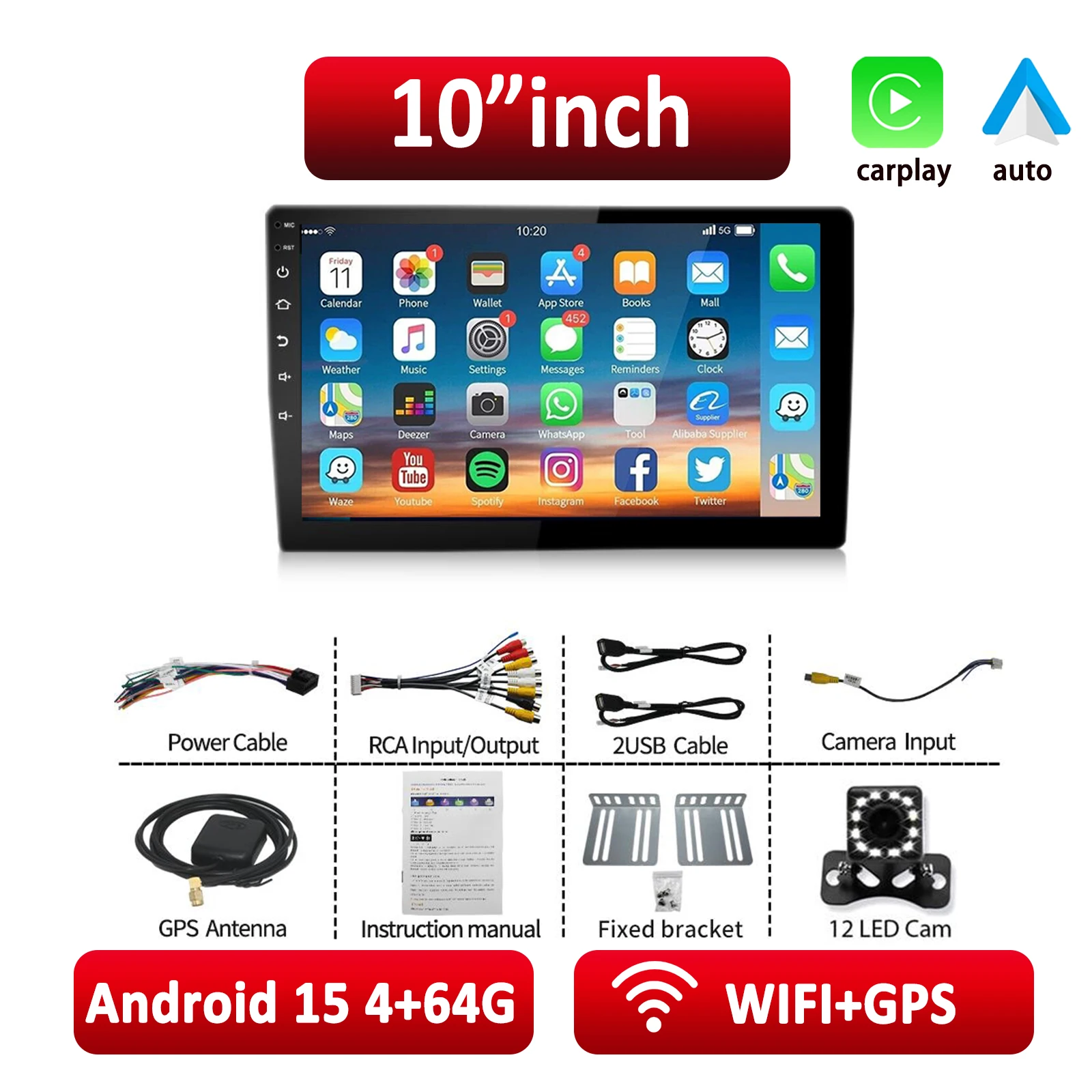 ESSGOO Android 15 autoradio draadloze Carplay Auto 2 Din 7"/9"/10" GPS-navigator MP5-speler glazen scherm Wi-Fi FM BT autostereo