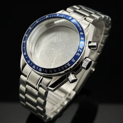 Imagen 2 del producto Caja Speedmaster multifuncional de 39,7mm, adecuada para piezas de movimiento de cuarzo Omga VK64 VK63, compatible con caja de banda de acero de 20mm con bisel