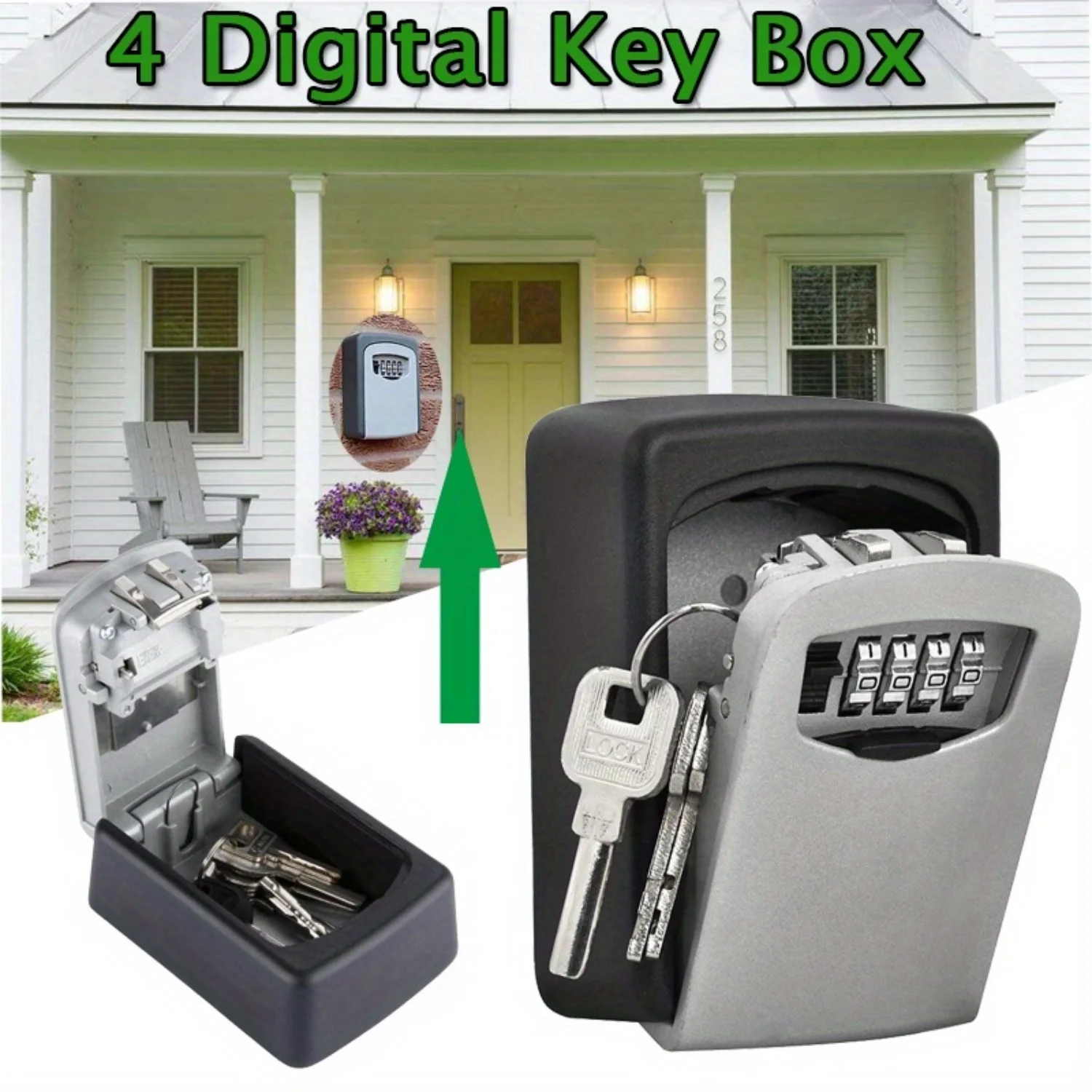 Outdoor Wall Safe Key Box - Secure Lock, Waterproof Cover - Ideal for Home, Car, Hotels - Weatherproof & Convenient Solution