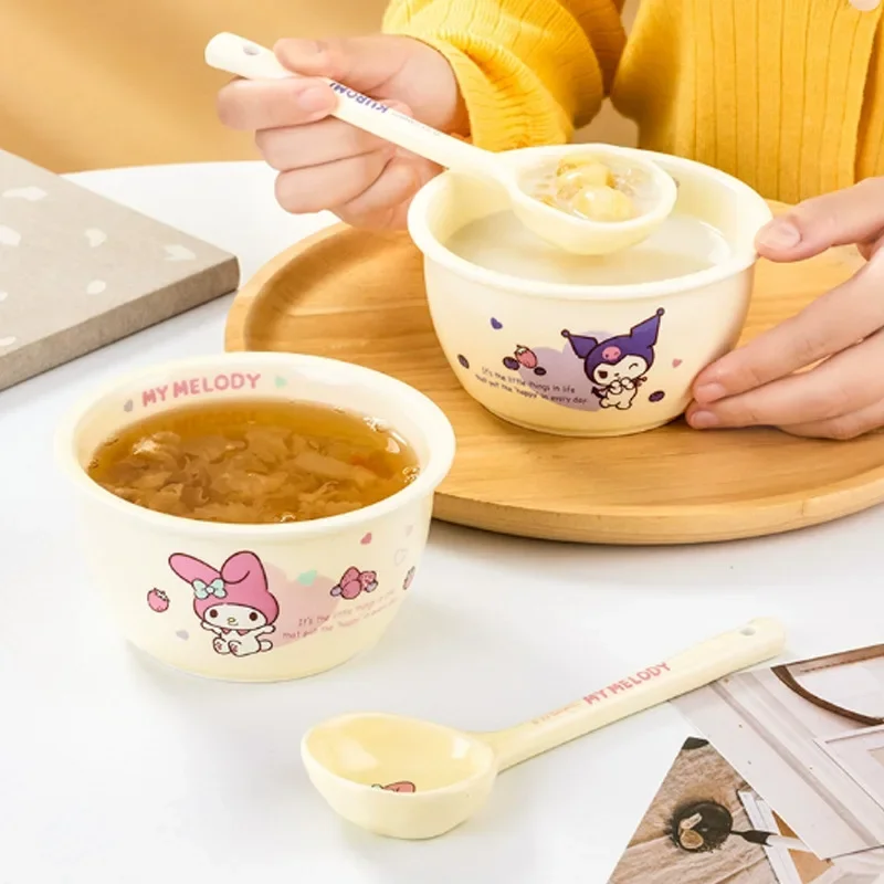 Sanrio Hello Kitty Cinnamoroll Anime Kawaii Ceramic Bowl Scoop Cute Cartoon Kuromi Rice Bowl Tableware Ins Fashion Gifts for Kid