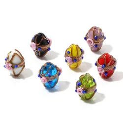 5PCs Lampwork Glass Flora Beads Oval Multicolor Flower Spacer Beads DIY Bracelets Women Jewelry Findings About 17mm x 13mm
