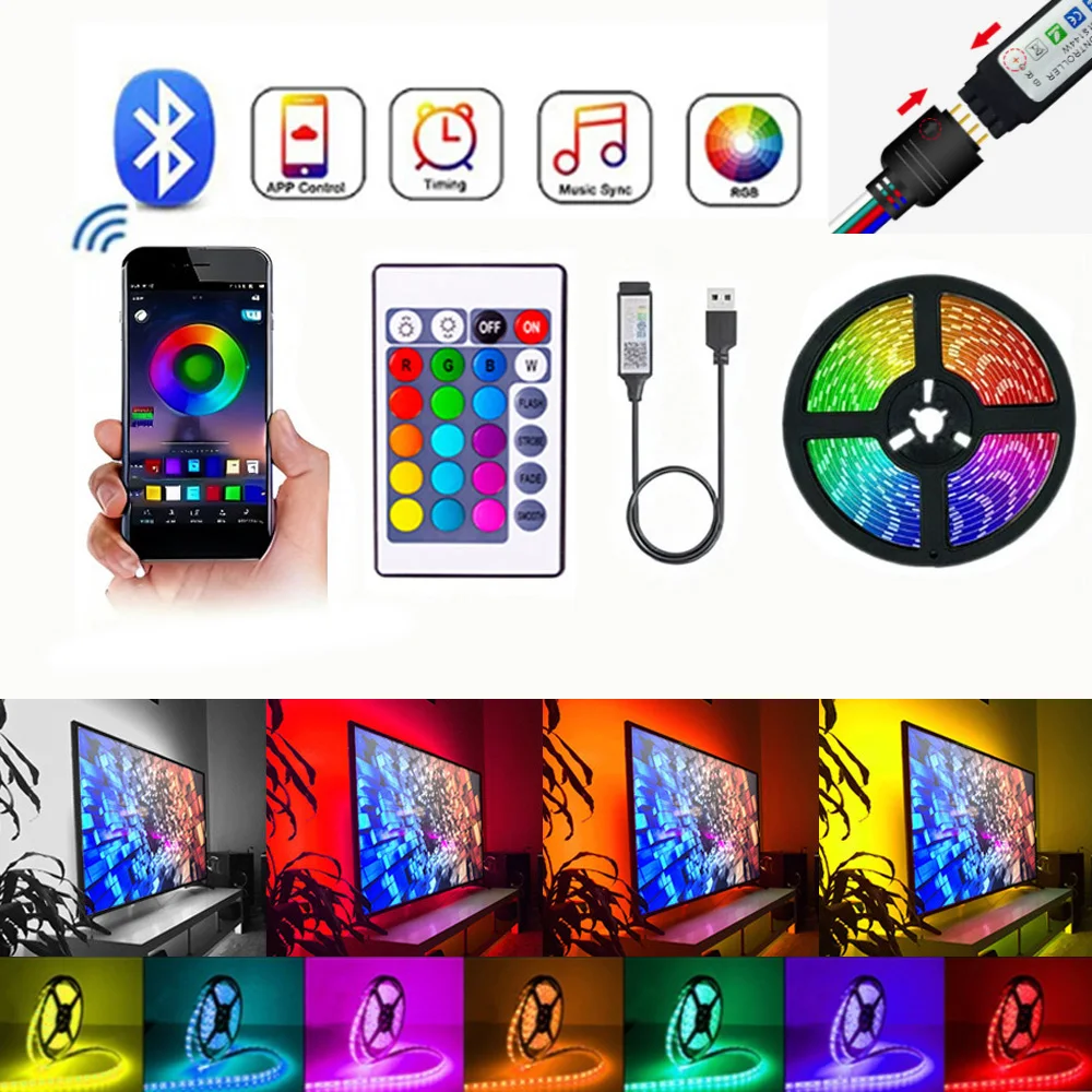 Bluetooth USB 5V RGB LED Strip Light 5050 Bluetooth Music Sync APP Remote Flexible Lamp Tape DIY TV Backlights Lighting