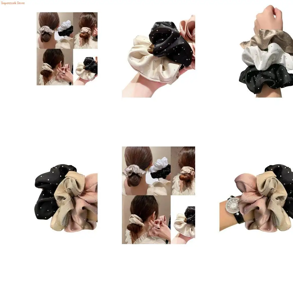 Q5WE 3PCS Hair Scrunchies Sparkling Rhinestones Design Secure Ponytail Accessories