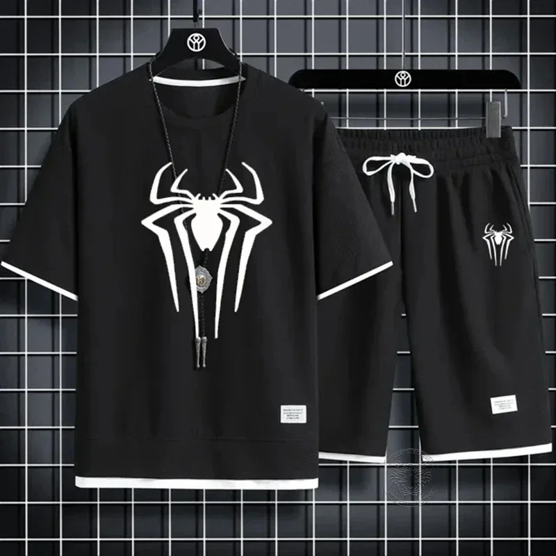 

Men's Spider Print Short Sleeve T-Shirt Two-Piece Set Casual Shorts Fashionable and Comfortable Ice Hockey Suit M3XL 2025