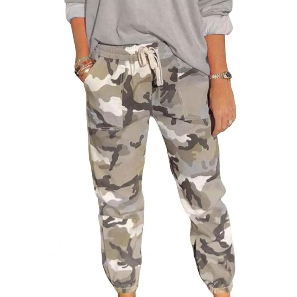 

Women Sweatpants Anti-pilling Camouflage Print Retractable Cuffs Women Cargo Long Sweatpants Women Cargo Pants Anti-dirty